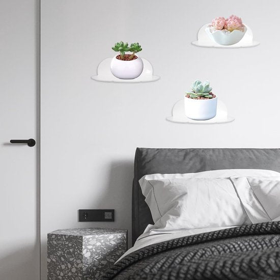 4 stuks mini zelfklevend zwevende plank zonder boren acryl plank zonder boren mini zwevende plank wit voor slaapkamer, woonkamer, keuken, badkamer