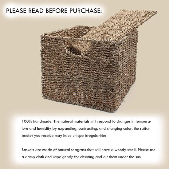 Seagrass opbergmand, weven mand,rechthoekig, opbergmand, huishouden, multifunctionele opbergmand, voor kleine voorwerpen, organizer, keuken, badkamer, slaapkamer, hotel