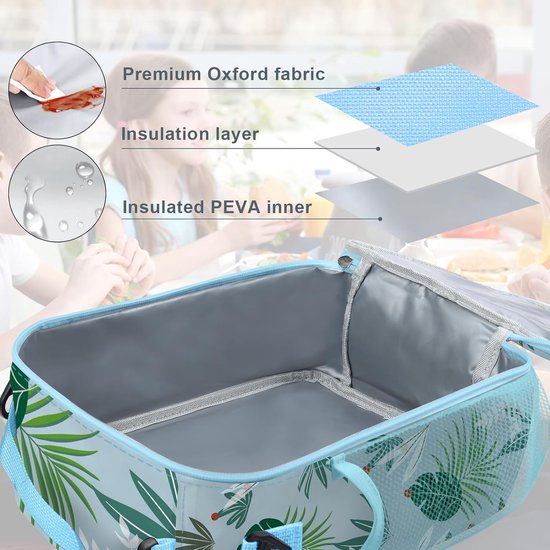 Kleine geïsoleerde lunchtas voor kinderen, meisjes en jongens, grote draagbare lunchtas voor picknick, scholen, lichte koeltas met flessenhouder, lekvrij, tasriem, groene koala's