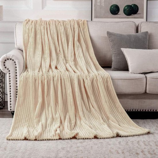 Cuddly Fleece Blanket Flannel Blanket Plain Blankets Couch Blanket Fluffy Throw Microfibre Bedspread Sofa Blanket for Bed Sofa Bedroom Office 85 x 95 Inch 220 x 240 cm Beige