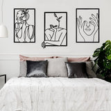 3 stuks zwarte wanddecoratie van metaal, minimalistische wanddecoratie kunst, moderne abstracte vrouwelijke lichaamsdecoratie voor slaapkamer, woonkamer, badkamer, balkon, galerij