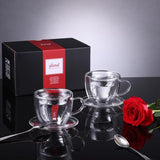 Dubbelwandige espressokopjes, 150 ml, set van 2, koffieglazen, theeglazen met handvat en schotel, hartmok voor melk, sap, cadeau voor vrouwen, vriend/in paren voor verjaardag, bruiloft,