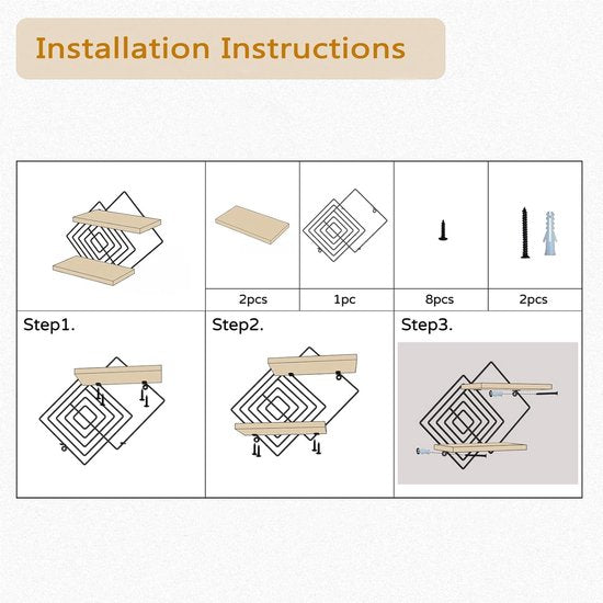 Wandrek, zwart, metaal, set van 2, moderne wandplanken, wanddecoratie, woonkamer, hout, zwevend rek