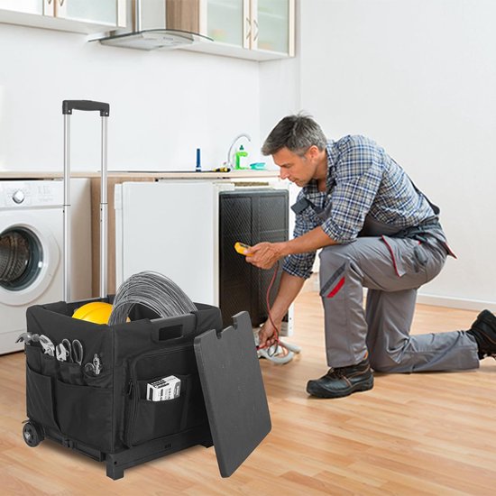 Shopping Cart Foldable Carry Cart Utility Shopping Trolley, Portable Rolling Hand Cart 4-Wheel Rolling Box and Lid, Retractable Metal Handle, Travel, Shopping, Moving Luggage, Foldable