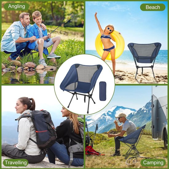 Opvouwbare campingstoel, ultralichte campingstoelen voor volwassenen, 100 kg draagvermogen, klapstoel, visstoel, opvouwbare campingstoel met draagtas voor picknick, buiten, wandelen, kamperen, tuin