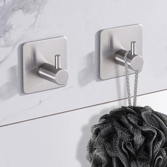 Toiletpapierhouder zonder boren, zelfklevende toiletpapierrolhouder, roestvrij staal, wc-houder, rolhouder, papierhouder met 2 stuks handdoekhaken voor badkamer en keuken, zilver