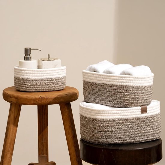 Opbergmand van katoenen touw gevlochten mand voor planken kasten baby slaapkamer mokka