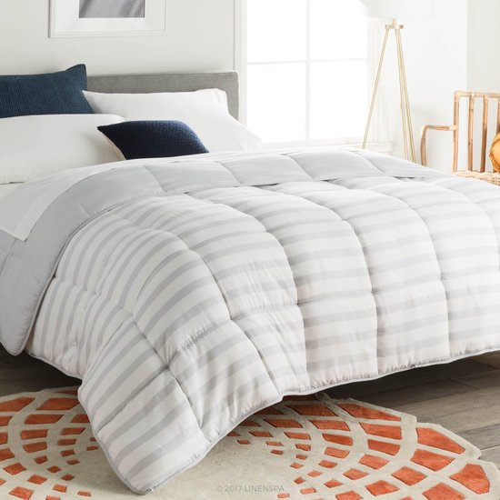 4 seizoenen dekbed van microvezel – dekbed voor het hele jaar – ultrazacht – dekbed 135 x 200 cm, grijs / wit gestreept