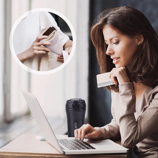 Thermische mok, koffiemok voor onderweg, 400 ml, set van 2, roestvrij staal, lekvrije reismok met rietje, dubbelwandige geïsoleerde mok voor koffie, thee, glühwein, warm en koud, zwart en wit