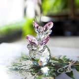Roze kristal dubbele vlinder figuur cadeau, handgemaakt kunstglas dier verzamelstuk geschenkdoos
