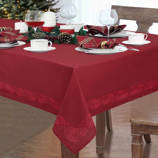 Poinsettia Tafelkleed, rechthoekig, waterdicht, lotuseffect, wasbaar, kreukvrij tafelkleed voor vakantie, eettafel, winter, feest, 140 x 240 cm