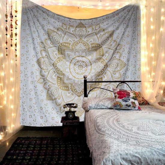 Wandkleed,100% katoen met metallic goudglans mandala-tapijt