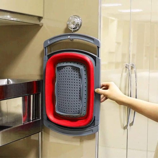 Zeef inklapbaar, inhoud 3,8 l, siliconen mand, 265 mm, zeef, inklapbaar met uittrekbare handgrepen, geschikt voor de meeste maten, ruimtebesparend, snel legen voor keukenwerkzaamheden, rood