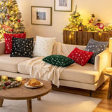 Kerstkussenhoezen, knuffelkussen, pluizige sneeuwvlokken, decoratief kussen, bankkussen, pluche kussen, bontkussen, bankkussenhoes voor woonkamer, 40 x 40 cm, rood set van 2