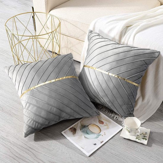 Kussenhoes, goudgrijs, fluweel, decoratief kussen voor woonkamer, 45 x 45 cm, bankkussen, luxueus zacht bankkussen, sierkussenhoes met verborgen ritssluiting, voor woonkamer, slaapkamer, set van 2