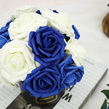 Artificial flowers, roses, 25 pieces of fake roses with stems, do-it-yourself, wedding, bouquets, bride, home decoration, ivory & blue.