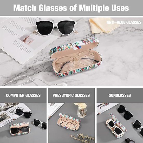 Hardcase brillenkoker, PU lederen brillenetui, krasbestendige draagbare brillenbox met reinigingsdoek, harde schaal, etui, brillenorganizer, brillenopslag voor zonnebril leesbril