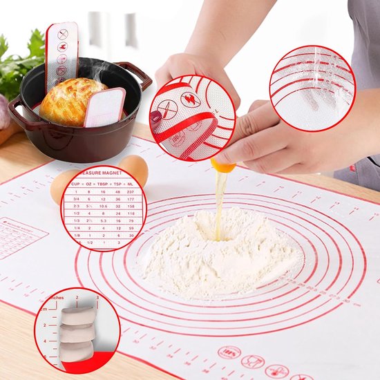 2-delige bakmat, antislip siliconen mat keuken, siliconen bakmat, gemakkelijk schoon te maken, herbruikbare broodbakaccessoires, antiaanbaklaag deegmat met maatvoering