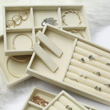 8 stuks sieradentrays, sieradenorganizer voor lade, sieradenopslag voor oorbellen, ring, armband, halskettingen, beige