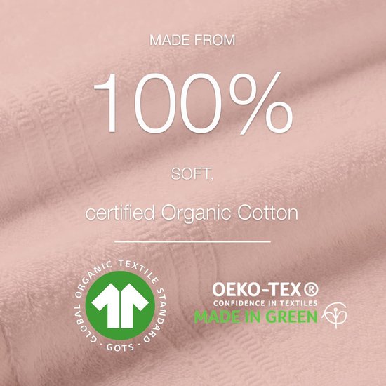 Handdoekset van 100% biologisch katoen, badhanddoek, hoge kwaliteit, zacht en zeer absorberend, sneldrogend, Oeko-Tex, gemaakt in groen en GOTS-gecertificeerd (10 gastenhanddoeken, zeeschelproze)