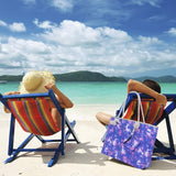 Grote strandtas met ritssluiting, 58 x 38 x 18 cm, veren, shopper-schoudertas, strandstijl synthetisch, blauw / roze