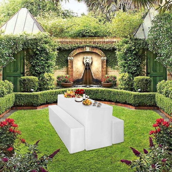 2 stuks bierbankhoezen, biertafelhoezen, set van 3, witte biertafel- en bankafdekkingsset voor 50 cm tafelbreedte bierbankhoes, biertentset 220 x 50 x 80 cm, voor banketten in de open lucht