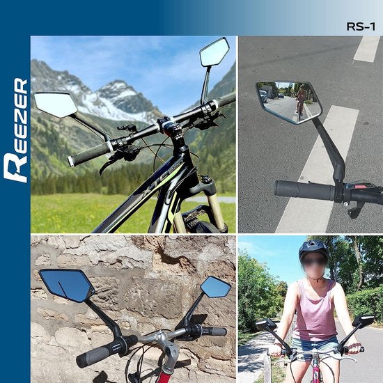 Fietsspiegel (rechts + links) met extra groot spiegeloppervlak - 360° verstelbare fietsspiegel voor e-bike & e-scooter stuur - achteruitkijkspiegel compatibel met alle modellen - e-bike accessoires