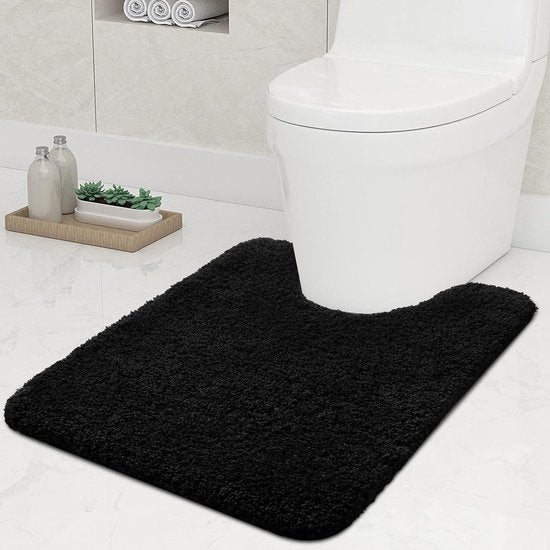 Antislip zachte mat voor toilet met uitsparing, afmetingen 51 x 61 cm, absorberende badmat, staand toilet, wasbaar, badmatten voor toilet, zwart.