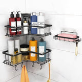 Shower Shelf, No Drilling Corner, Pack of 3 Shower Shelves, Black Shower Basket, Rustproof Stainless Steel Corner Shelf, Shower, Bathroom Shelf, No Drilling, for Bathroom Storage with Soap Dish