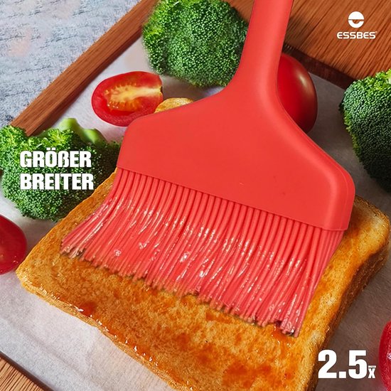 Extra grote siliconen gebakborstel Hittebestendig Extra brede vaatwasserbestendige gebakborstel voor bakken, grillen, koken en smeren van olie, boter, barbecuesaus of marinade (rood)