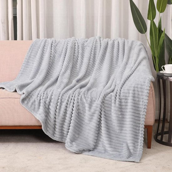 Knuffeldeken, wollig, fleecedeken, woondeken, warme deken, dikke winterbankdeken, sofadeken, grijs, 150 x 200 cm