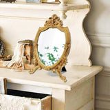 Decoratieve wandspiegel met antiek gouden harsen frame, make-upspiegel, tafelspiegel voor slaapkamer, woonkamer, dressoirdecoratie. Afmetingen: 8,5 inch breed x 13 inch lang.