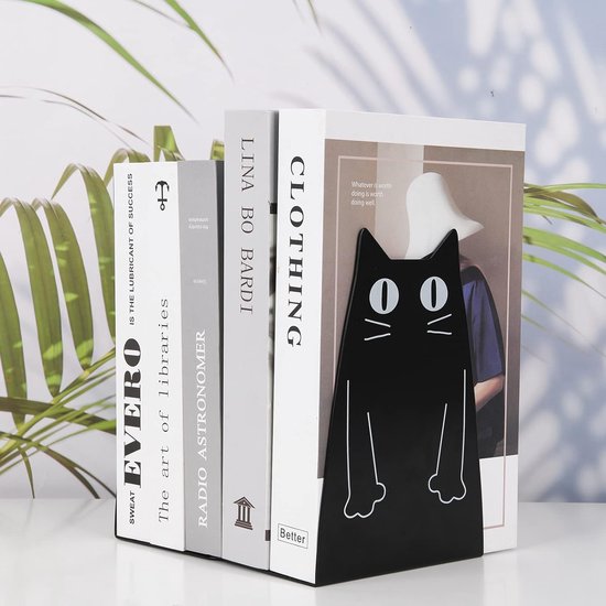 Cat Metal Bookend, Cute Cat Fashion Style Bookend, Large Heavy Bookends, Desktop Book Holder, Organiser Bookends for Shelves for School, Library Shelf