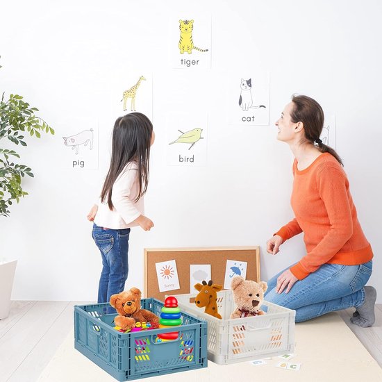 Set van 4 plastic opbergkisten, rekmanden, opvouwbare opbergdozen, opbergmand, keuken, lade-inzetstukken, stapelbare opbergdozen, transportdozen, kastcontainers, kubussen, thuis, kantoor, slaapkamer, keuken