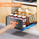 Telescopische lade, uitschuifbare lade voor kast, metalen uitschuifbare organizer met handvat, keukenopbergplank met nano-kleefbanden, mandlade voor kast, 40 x 15,5 x 30 cm, zwart