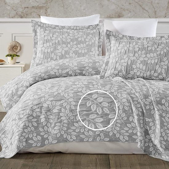 Sprei 240 x 250 cm en 2 kussenslopen 50 x 70 cm, sprei, sprei, jacquard-geweven woondeken, zacht en modern, grijs