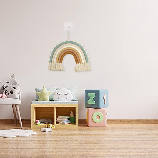 Kamerdecoratie, macramé, regenboog, wanddecoratie, handgeweven wolken, regenboog, macramé, wandtapijt, gevlochten koord, regenbooghanger in Scandinavische stijl, voor kinderslaapzaal,