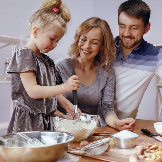 Handmixer - Deense garde van roestvrij staal met siliconen hoes voor bak-, pizza- en brooddeeg, inclusief deegschraper