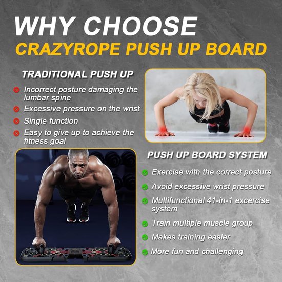 Opvouwbaar 41-in-1 push-up board met teller, brede push-upplank met handgreep voor spiertraining en krachttraining, 41 combiposities