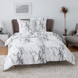 Beddengoed 135 x 200 cm, 4-delig dekbedovertrek - beddengoedset 135 x 200 cm microvezel met 2 kussenslopen 80 x 80 cm, Öko-Tex beddengoedset marmer wit patroon met ritssluiting