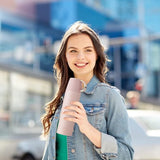 Thermosfles 500 ml, thermoskan met beker, termosflessen, roestvrij staal, thermoskan, koffie & thee, lekvrije waterfles, dubbelwandige thermosfles voor kantoor, outdoor, reizen (roze)