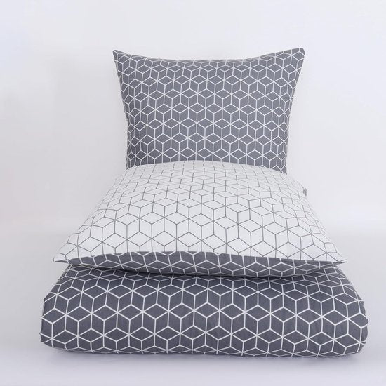 140x200 2-delig grijs - Oeko-TEX 80% katoen en 20% polyester, 1x dekbedovertrek met ritssluiting + 1x kussensloop 65x65 met envelopsluiting, puzzelmodel