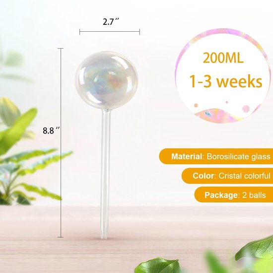 Waterdispenser, glazen irrigatieballen met elegante geschenkdoos, plantenirrigatie voor vakantieplanten, zelfbewateringsapparaat voor binnen- en buitenplanten, 2 stuks