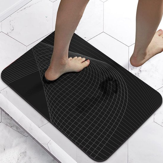 Badmat, antislip badkamertapijt, absorberend badtapijt, 40 x 60 cm, sneldrogende badmat, thuis, badkamertapijt, absorberend, wasbaar, waterabsorberend (zwart, stijlvol)