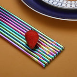 10 paar herbruikbare eetstokjes, titanium regenboogcoating roestvrijstalen metalen eetstokjes, Japanse Chinese Koreaanse eetstokjes vaatwasmachinebestendig, 8,9 inch (kleurrijk / eetstokjes)