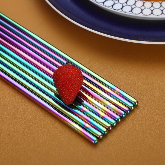 10 paar herbruikbare eetstokjes, titanium regenboogcoating roestvrijstalen metalen eetstokjes, Japanse Chinese Koreaanse eetstokjes vaatwasmachinebestendig, 8,9 inch (kleurrijk / eetstokjes)