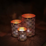 Lantaarn Set Oosterse Decoratie - Kaars/Theelichthouder Goud Zwart - Metaal - Marokkaans/Indiaas Modern Woondecoratie Lamp/Lantaarn, 3 Stuks