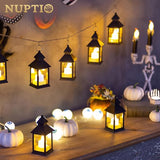 Kleine lantaarn Halloween decoratie: 10 stuks flikkerende led-theelicht kaarsen mini lantaarns set zwart hangend buiten binnen met Marokkaanse tuin Kerstmis tafel woonkamer buiten ramadan