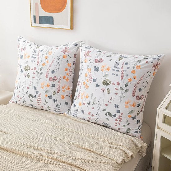 Set van 2 kussenslopen 80 x 80 cm, 100% katoen, mooi bloemen- en graspatroon, kussenhoezen met ritssluiting, superzachte en comfortabele kussenhoes