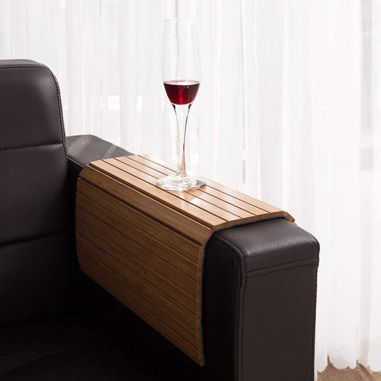 Sofa Arm Tray Flexibele Opvouwbare Snack Arm Tray Grote Arm Tray voor Bank Armsteun (16.5" L x 13.3" B x 0.4"H, Natuurlijke Bamboe)